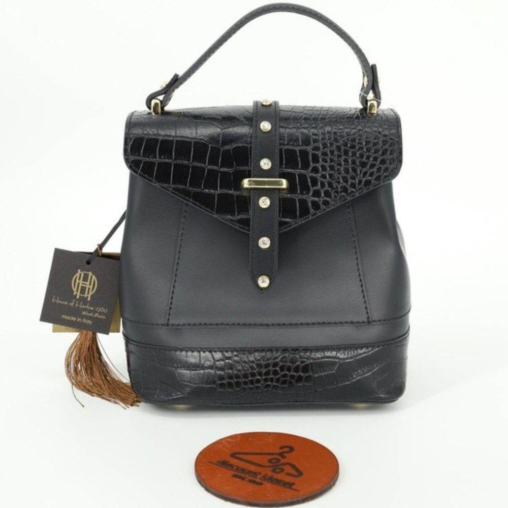 HOUSE OF HARLOW 1960 Leather Crystal Stud Backpack